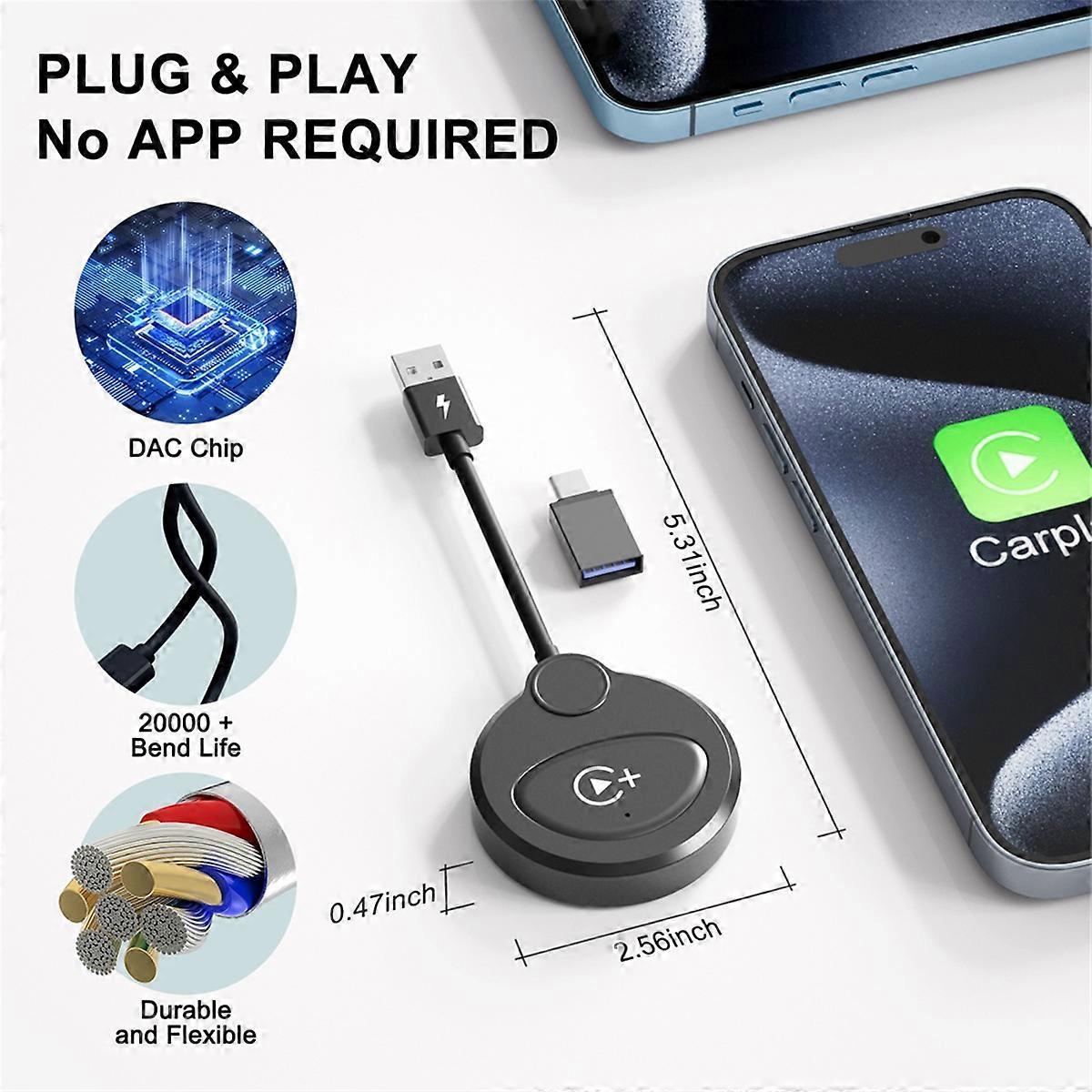 Wireless CarPlay Adapter, Compact Plug & Play Upgrade for CarPlay V1263-JX-5103