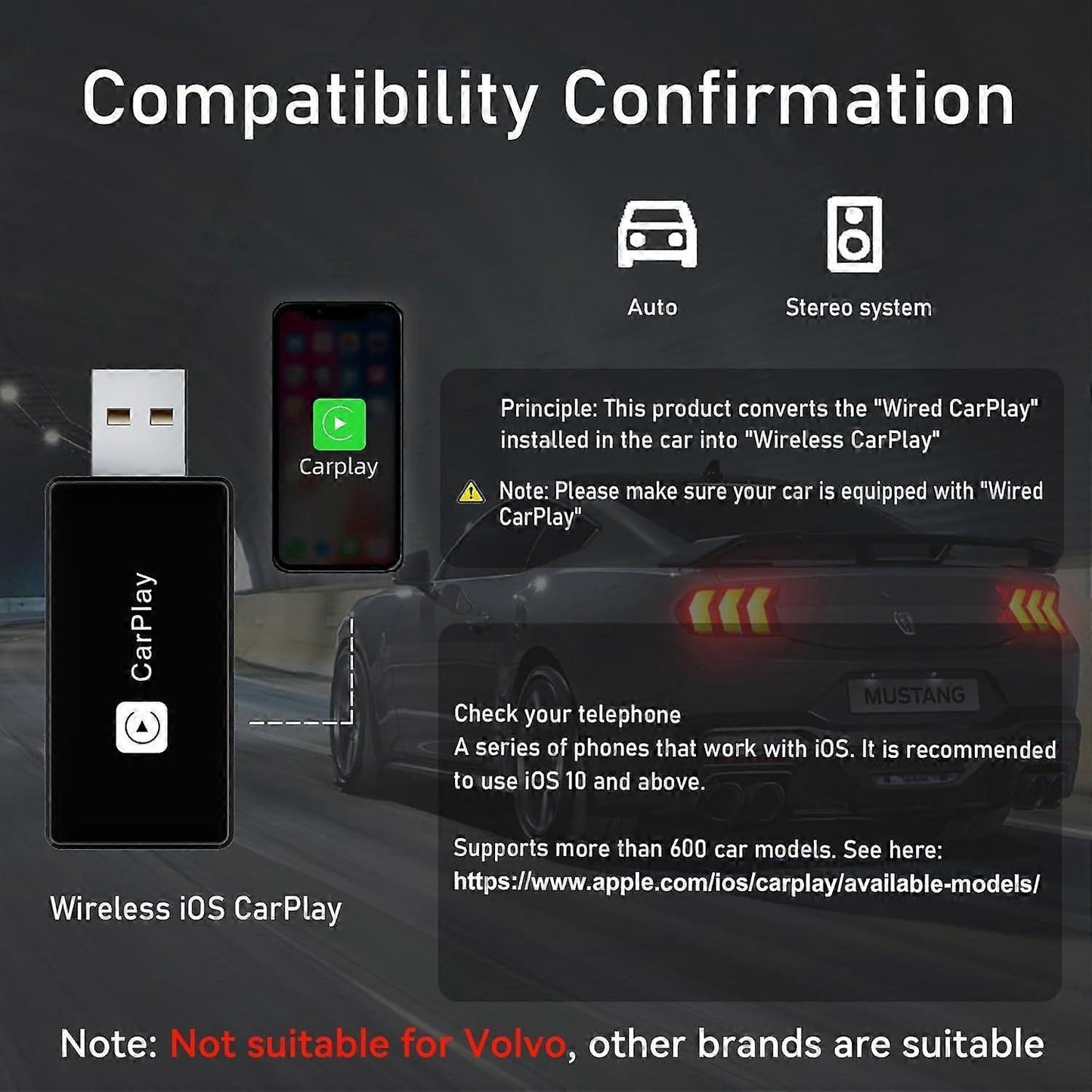 Wireless CarPlay Adapter, Converts Wired to Wireless for iPhone V1263-JX-5109