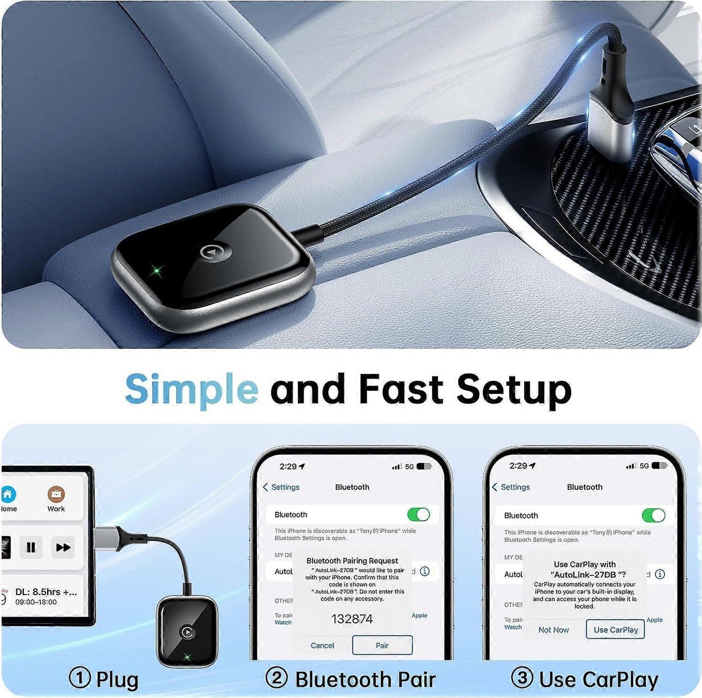 Wireless CarPlay Adapter for Apple CarPlay, Easy Wired to Wireless Upgrade V1263-JX-5113