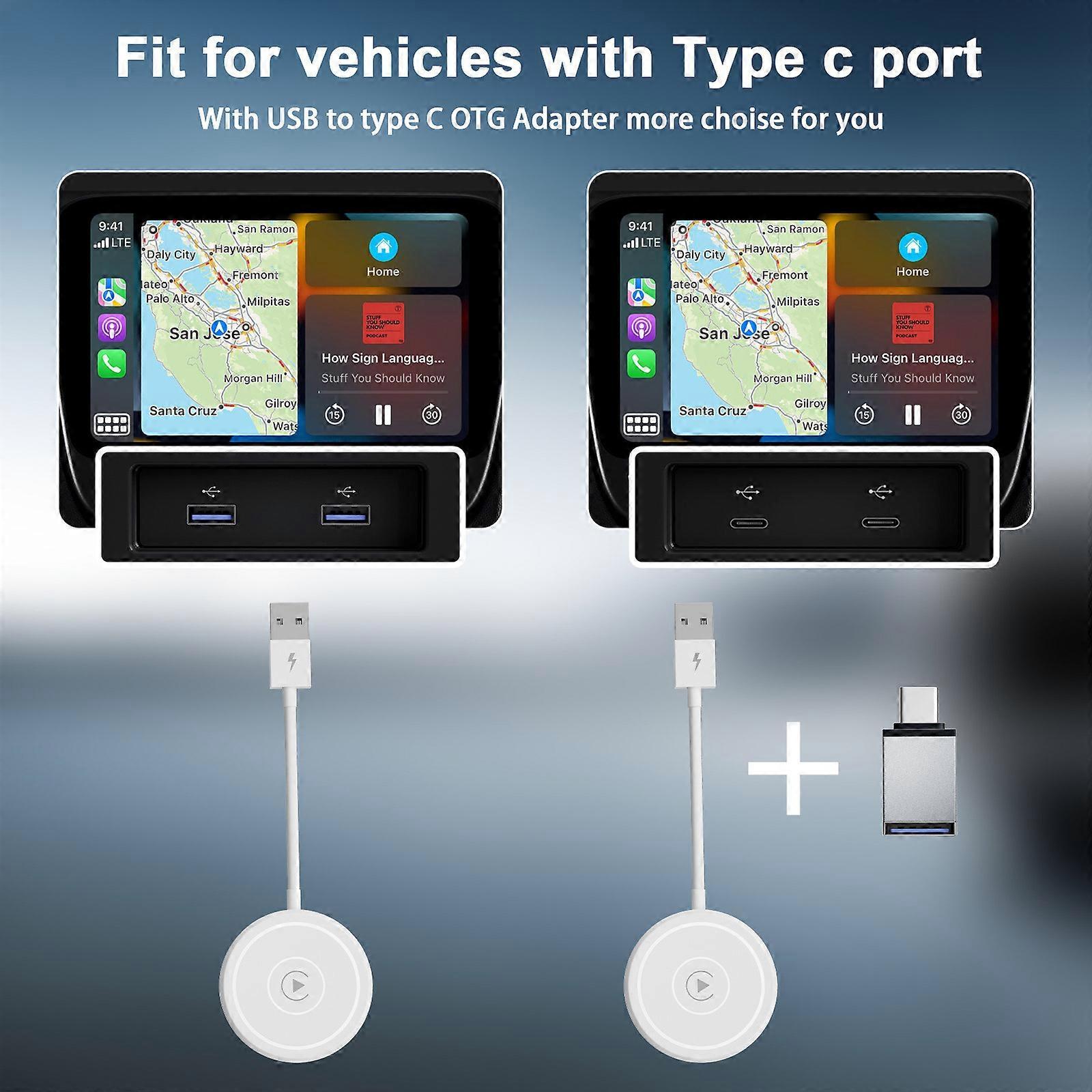 Lightweight Wireless CarPlay Adapter, Portable Wired to Wireless Converter V1263-JX-5115