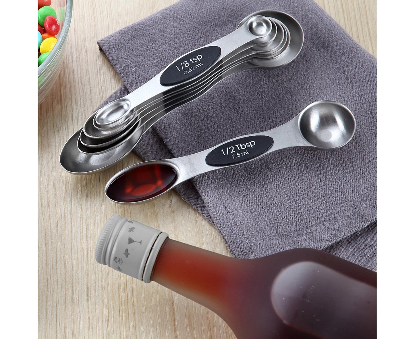 Double-heads Measuring Spoon Stainless Steel Kitchen Gadget-Black V1263-JX-512