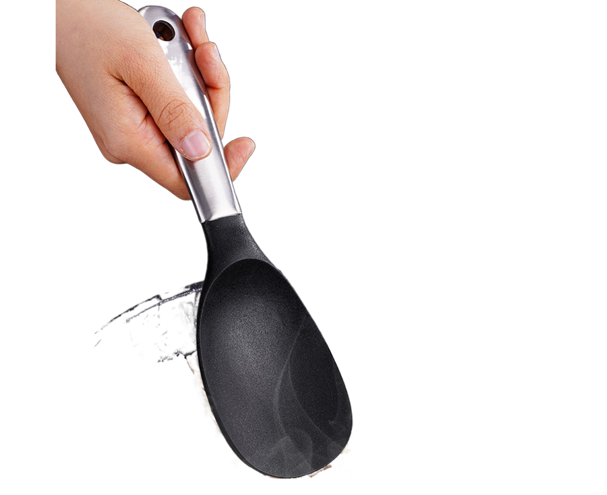 Scoop Thickened Anti-slip Stainless Steel Practical Rice Spoon for Kitchen-Black V1263-JX-517