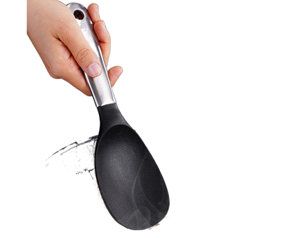 Scoop Thickened Anti-slip Stainless Steel Practical Rice Spoon for Kitchen-Black V1263-JX-517