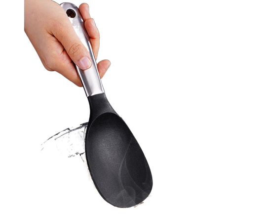Scoop Thickened Anti-slip Stainless Steel Practical Rice Spoon for Kitchen-Black V1263-JX-517