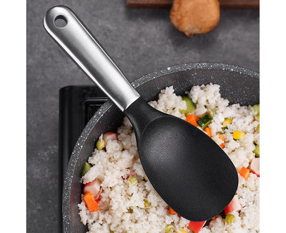 Scoop Thickened Anti-slip Stainless Steel Practical Rice Spoon for Kitchen-Black V1263-JX-517