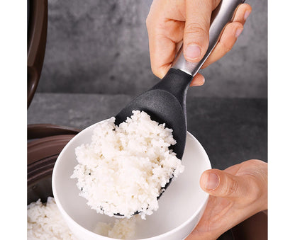 Scoop Thickened Anti-slip Stainless Steel Practical Rice Spoon for Kitchen-Black V1263-JX-517