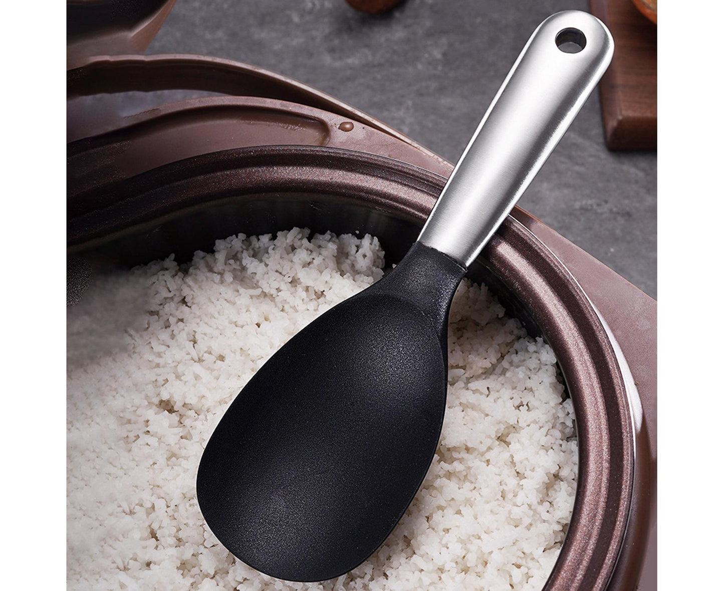 Scoop Thickened Anti-slip Stainless Steel Practical Rice Spoon for Kitchen-Black V1263-JX-517