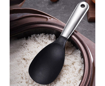 Scoop Thickened Anti-slip Stainless Steel Practical Rice Spoon for Kitchen-Black V1263-JX-517