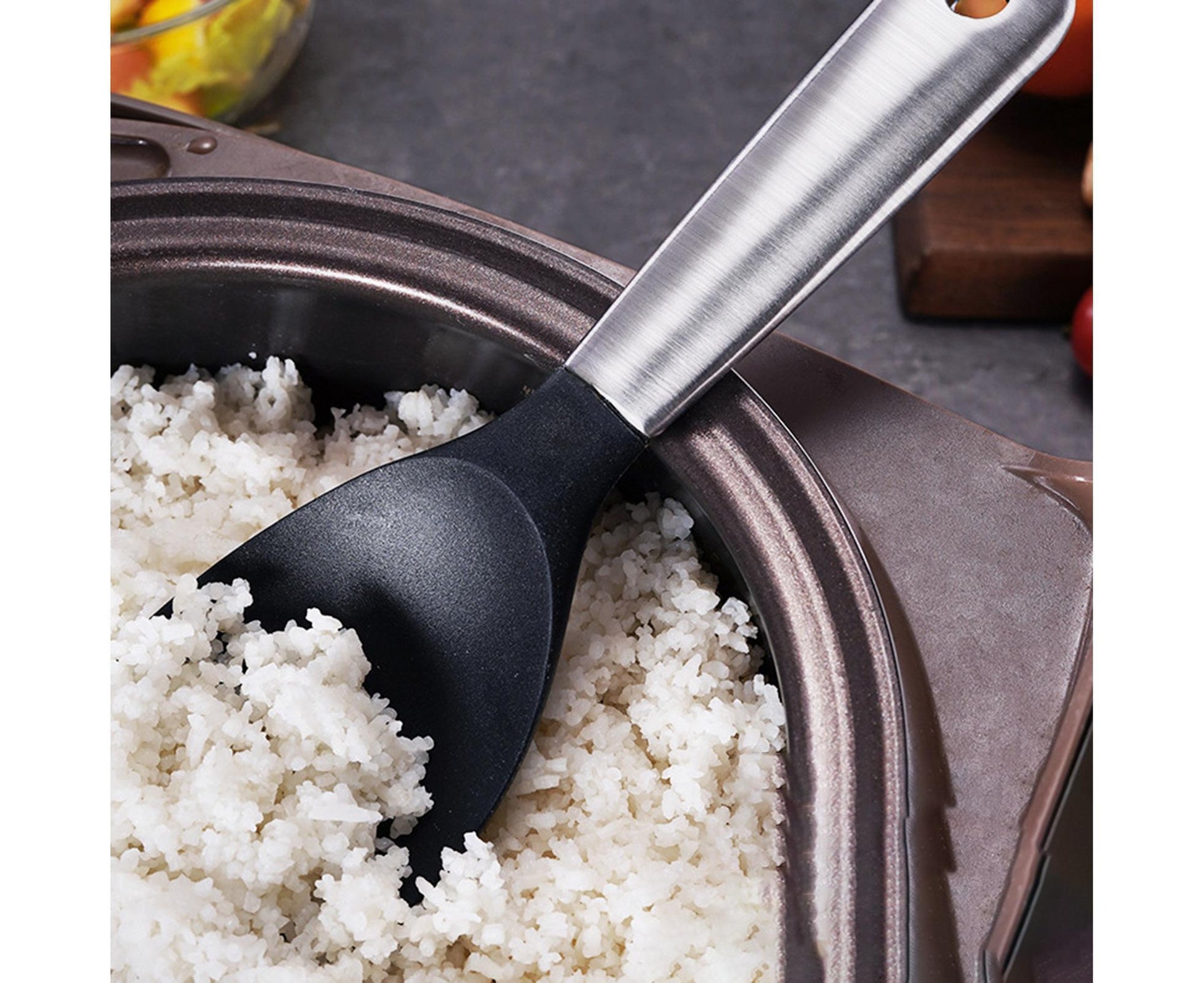 Scoop Thickened Anti-slip Stainless Steel Practical Rice Spoon for Kitchen-Black V1263-JX-517