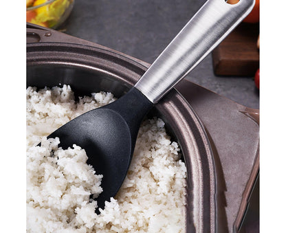 Scoop Thickened Anti-slip Stainless Steel Practical Rice Spoon for Kitchen-Black V1263-JX-517