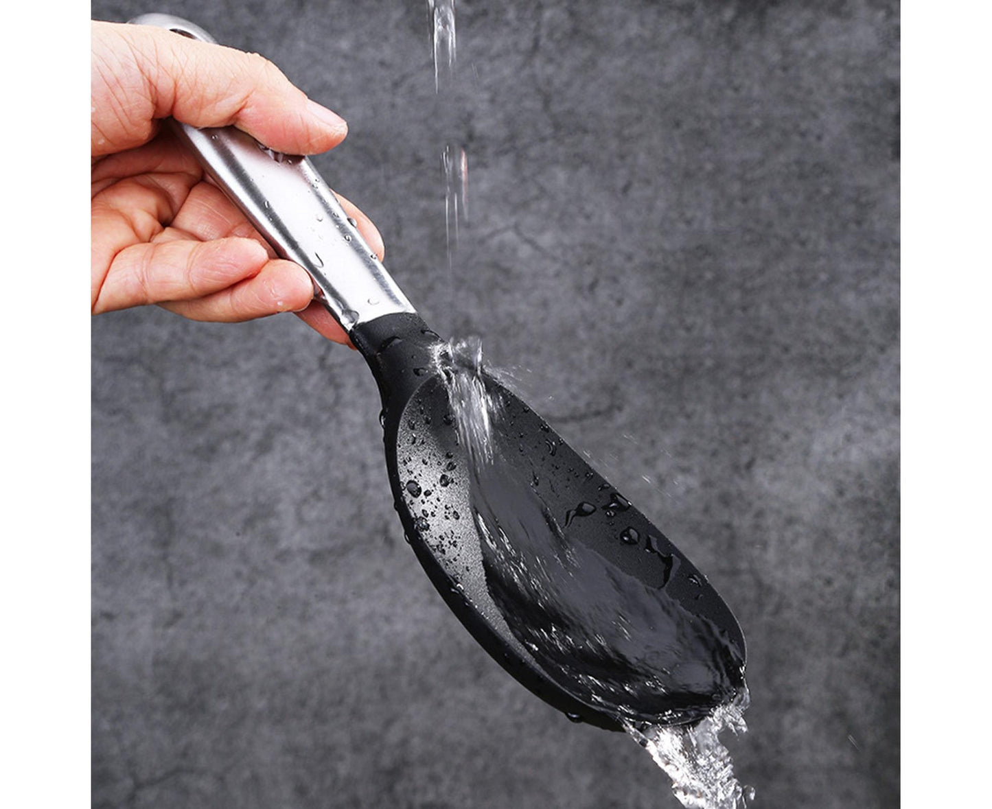 Scoop Thickened Anti-slip Stainless Steel Practical Rice Spoon for Kitchen-Black V1263-JX-517