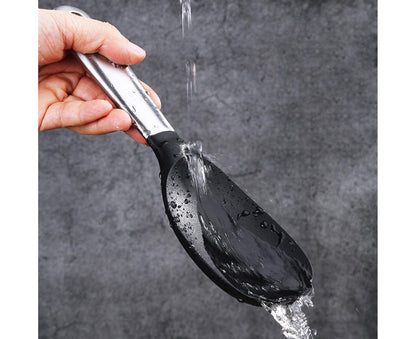 Scoop Thickened Anti-slip Stainless Steel Practical Rice Spoon for Kitchen-Black V1263-JX-517