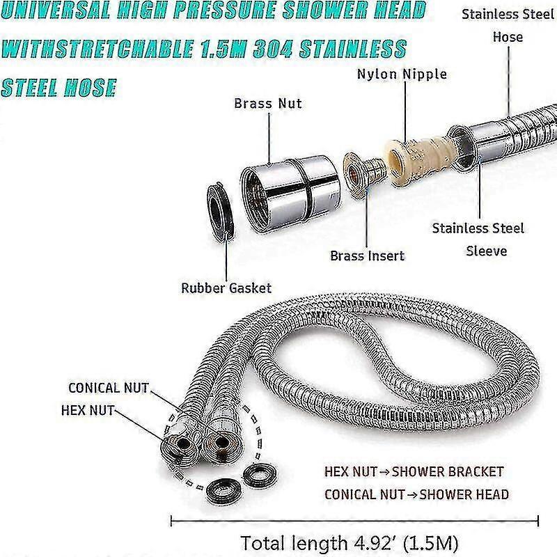 Water Saving Shower Head with 1.5m Hose, Bathroom Handheld V1263-JX-5175