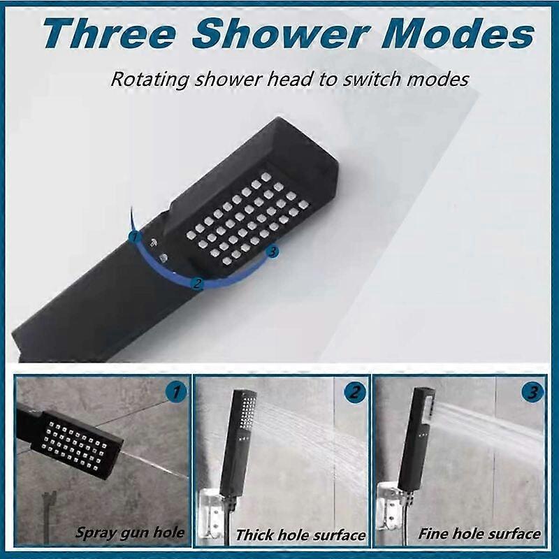 3 Modes High Pressure Shower Head with Hose, Black V1263-JX-5180