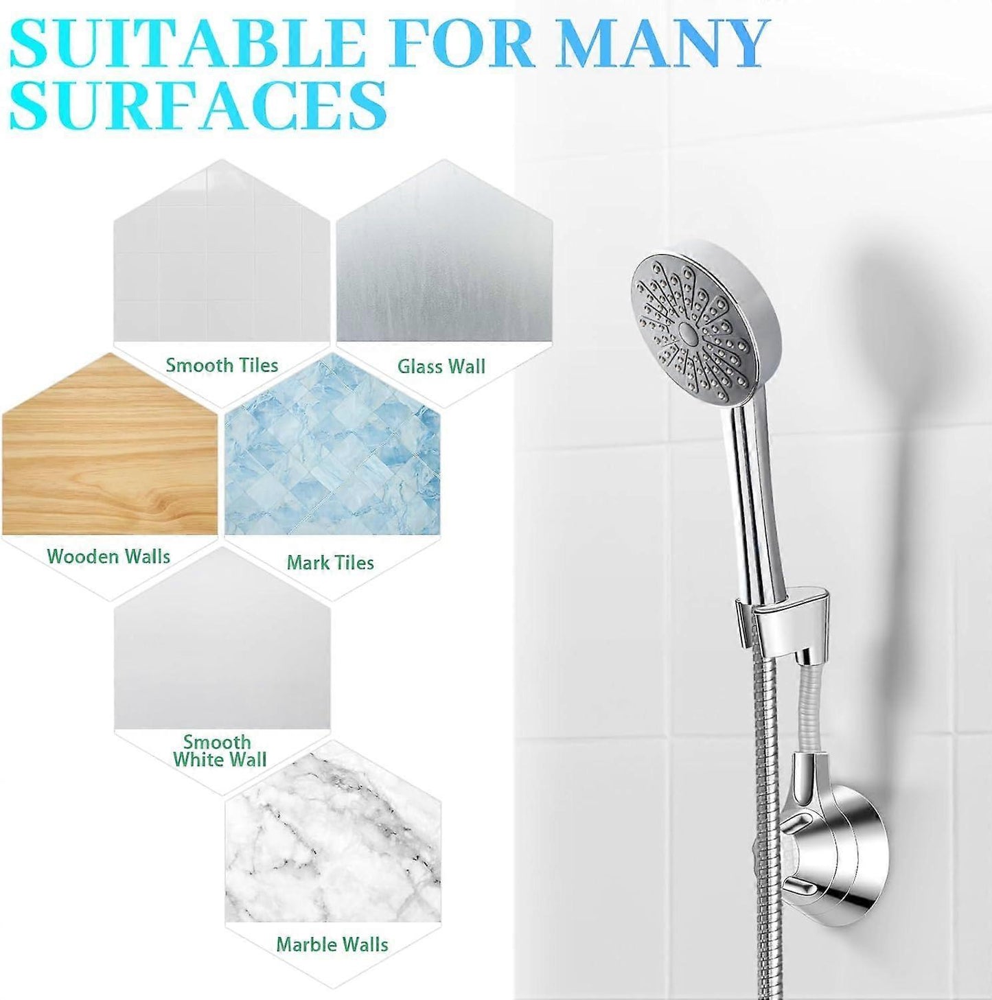 Silver Shower Head Holder, No Drill Wall Mount Bracket V1263-JX-5183