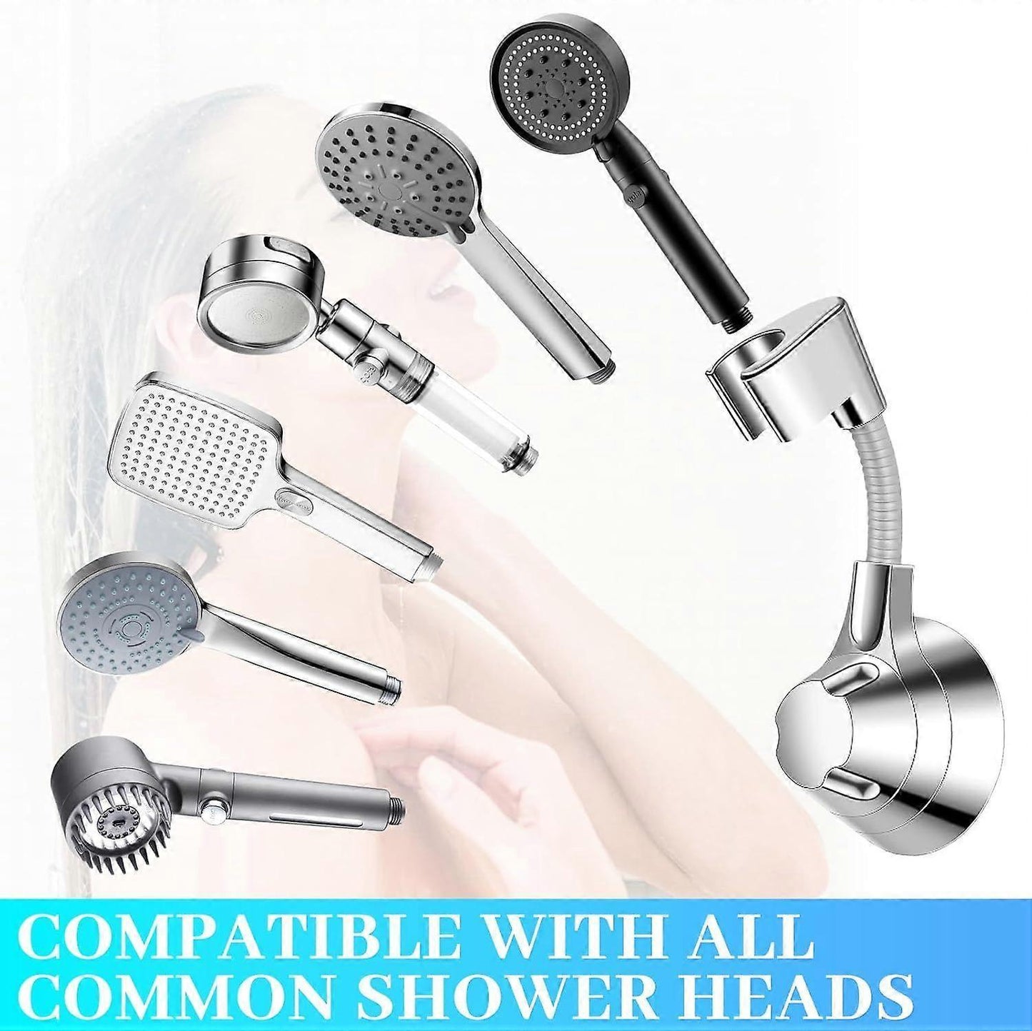 Silver Shower Head Holder, No Drill Wall Mount Bracket V1263-JX-5183