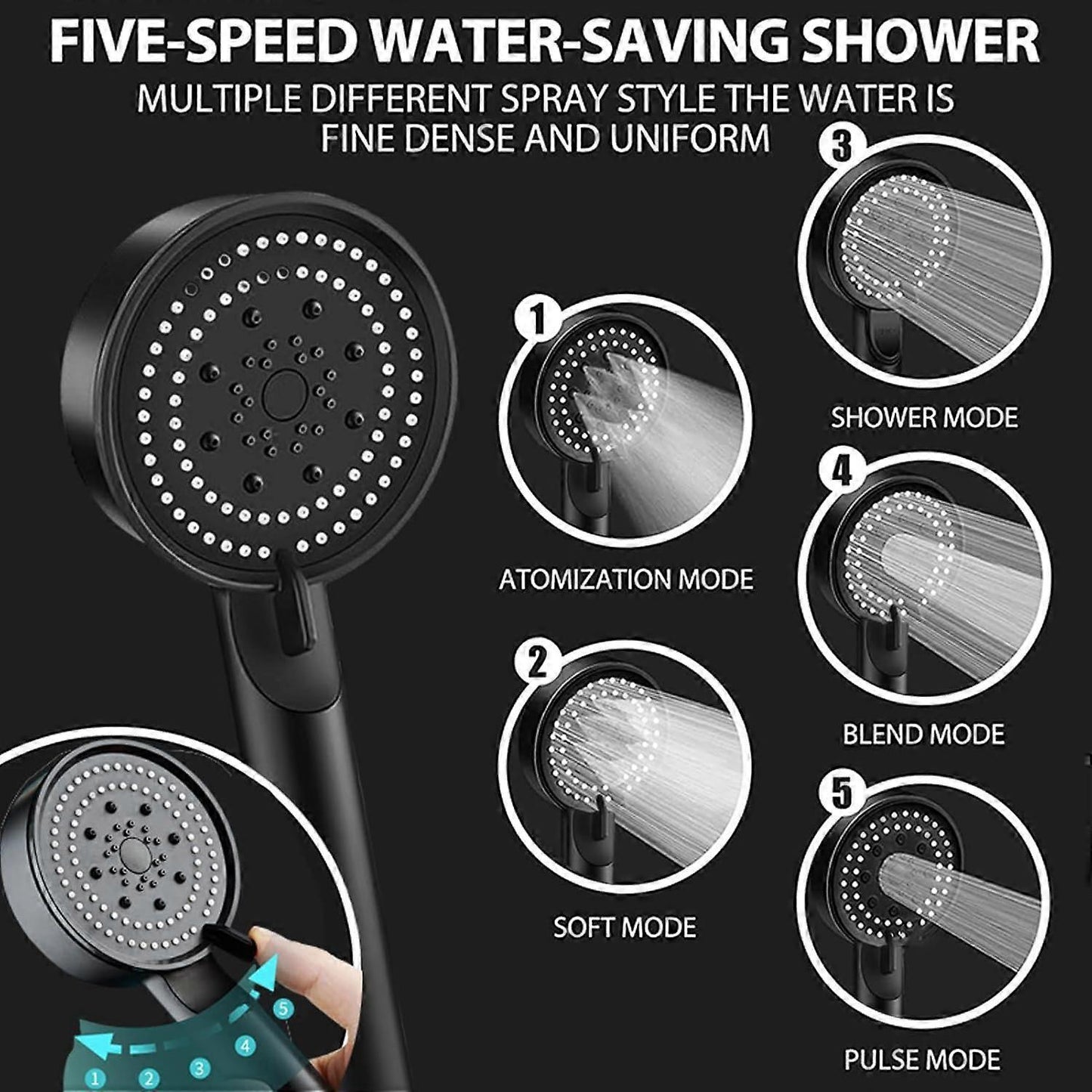 High Pressure Adjustable Shower Head with 1.5M Hose, Anti-Limescale V1263-JX-5187