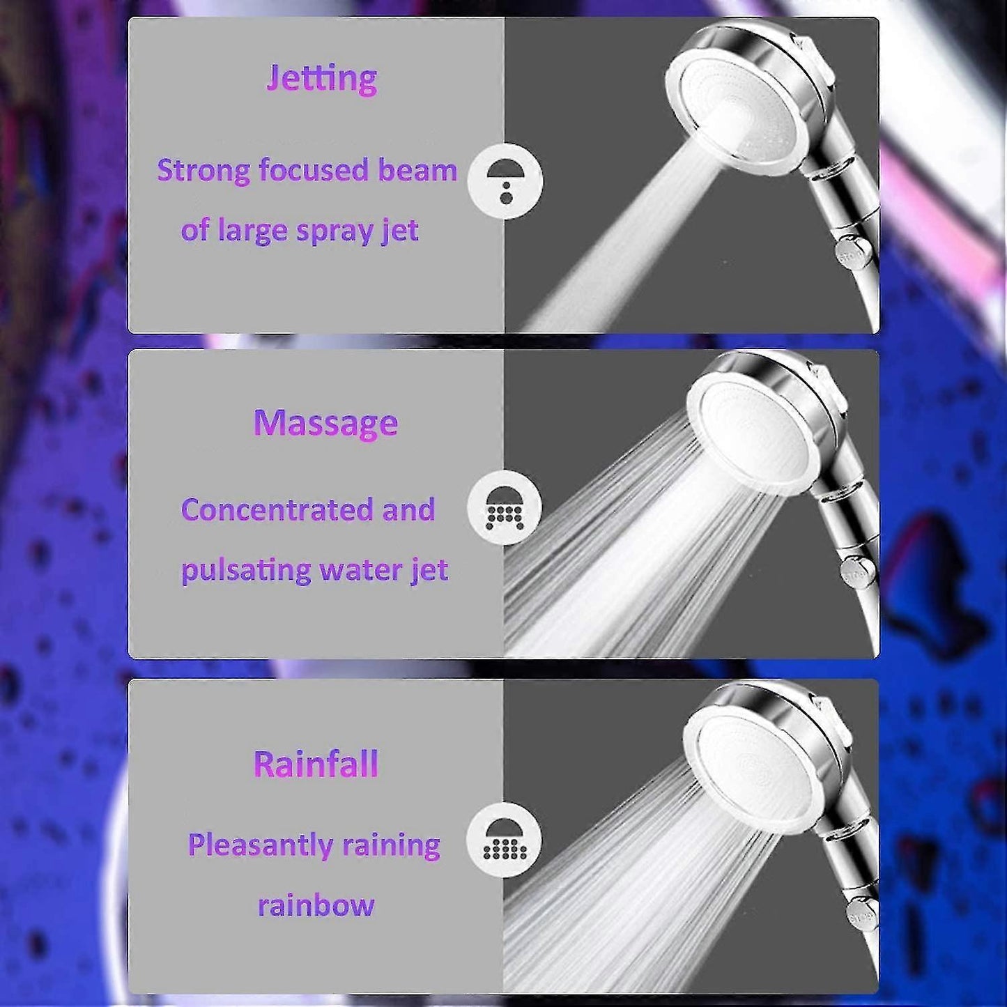 Handheld Pressure Shower Head, 3 Jet Functions, Water Saving Set V1263-JX-5188