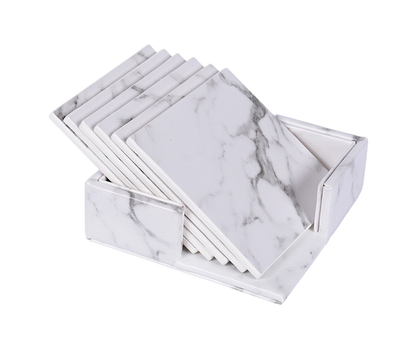 6Pcs Faux Leather Marble Coasters Cup Mat Pad Holder Placemat Dining Table Decor- G V1263-JX-519