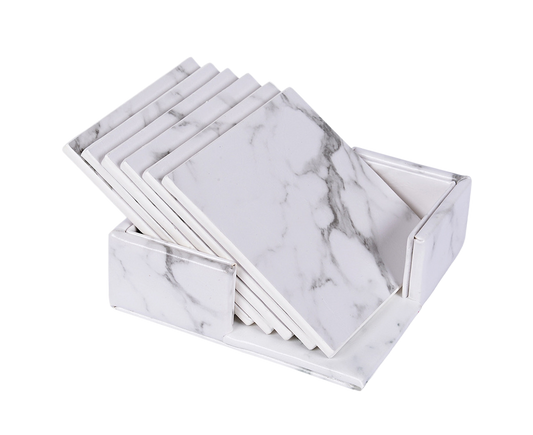 6Pcs Faux Leather Marble Coasters Cup Mat Pad Holder Placemat Dining Table Decor- G V1263-JX-519