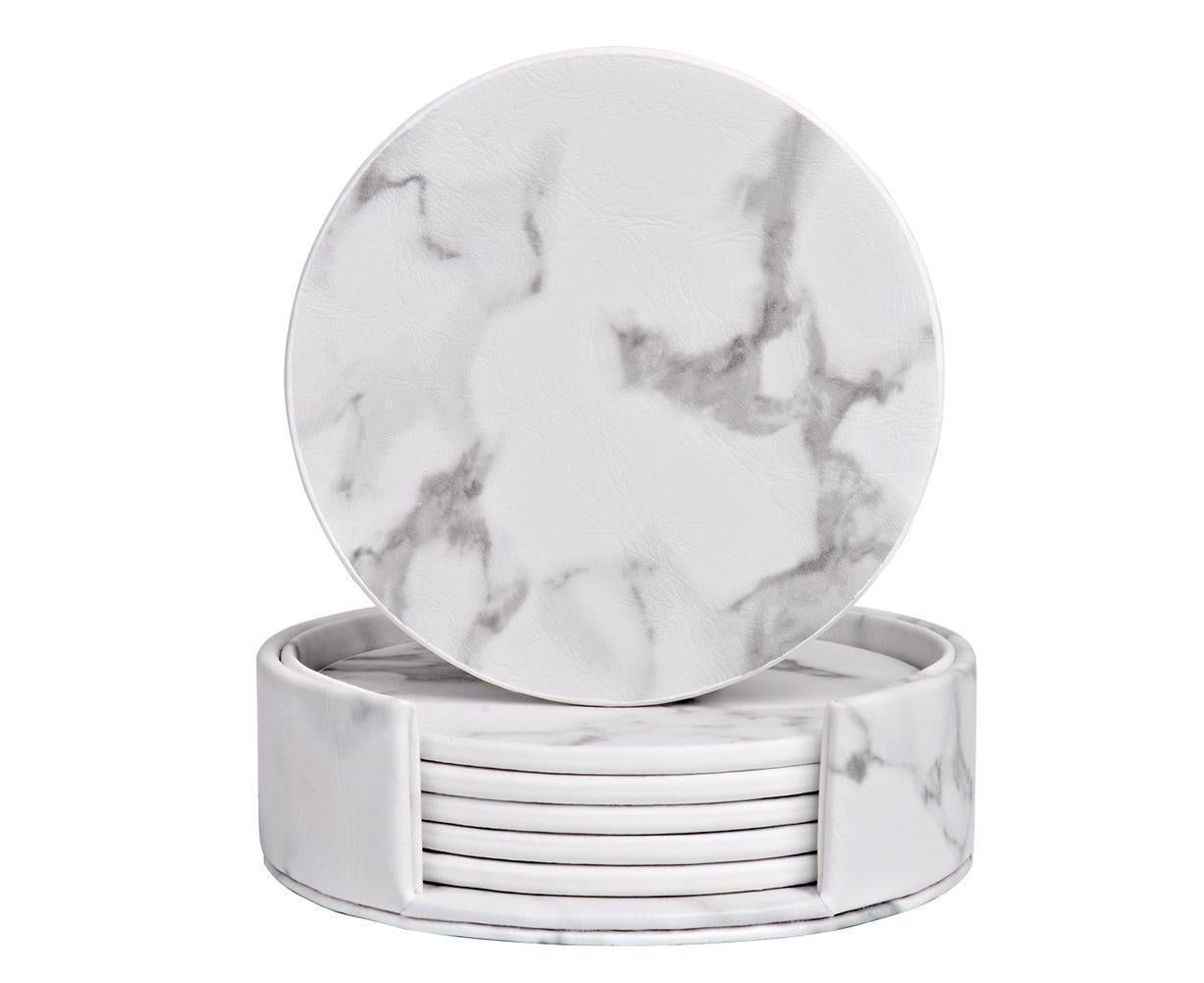6Pcs Faux Leather Marble Coasters Cup Mat Pad Holder Placemat Dining Table Decor- G V1263-JX-519