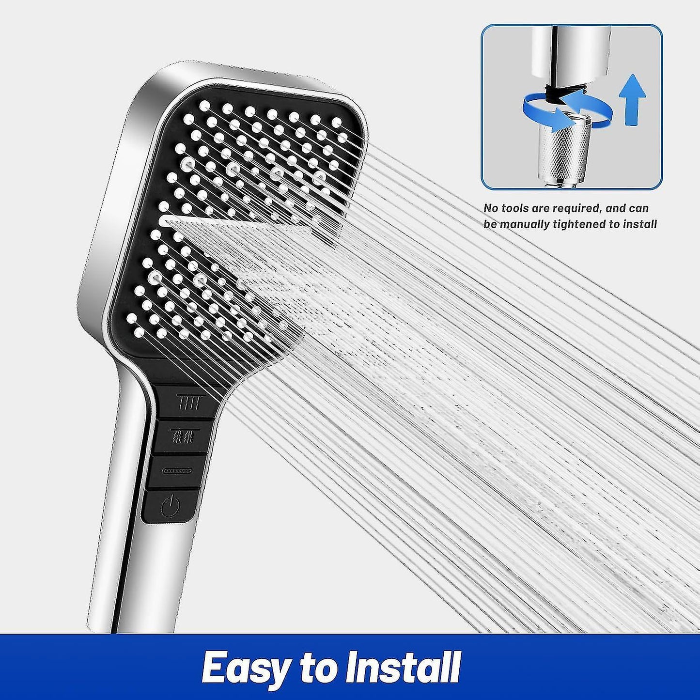 Square Handheld Shower Head, 7 Spray Modes, Adjustable Universal V1263-JX-5193