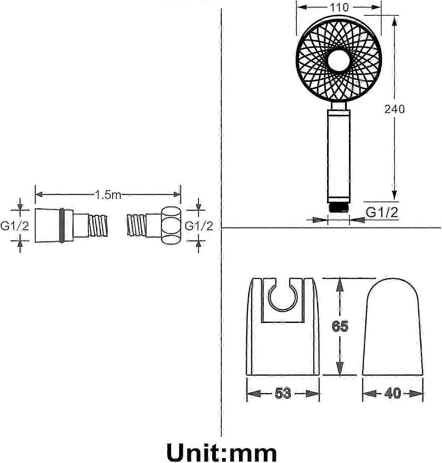 Shower Head with Hose & Holder, ABS Handheld 3 Jet Types V1263-JX-5200
