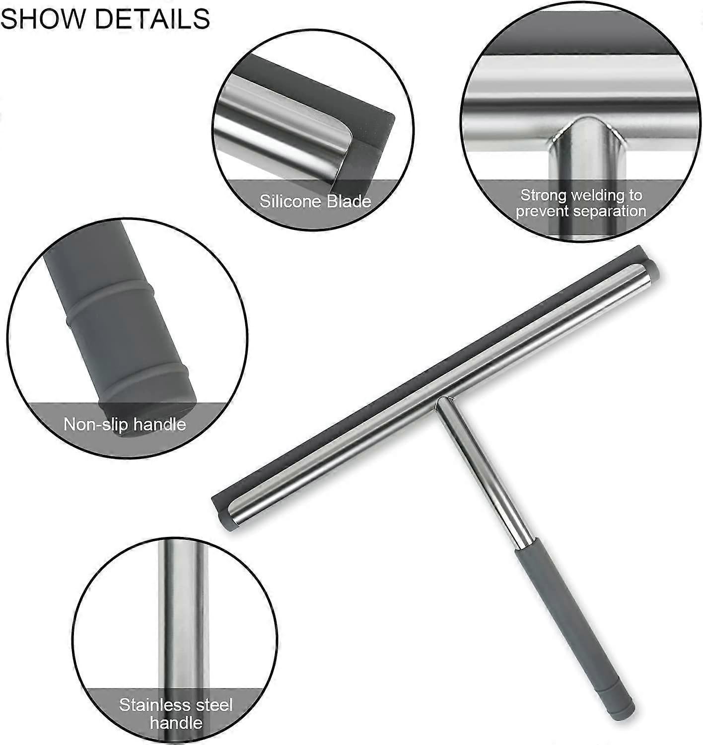 Stainless Steel Silicone Shower Squeegee, Glass Cleaning Tool V1263-JX-5222