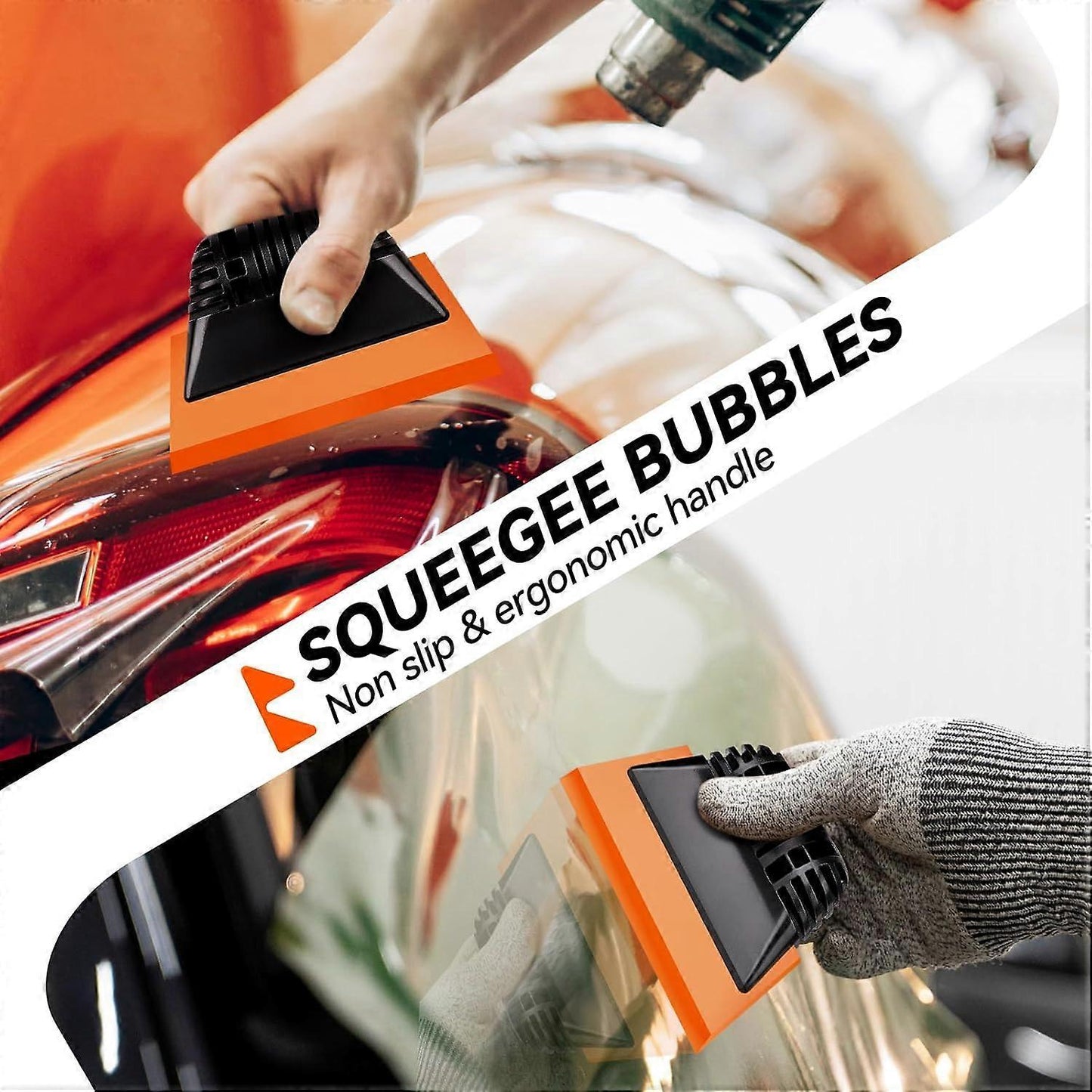 2pcs Orange Window Tint Squeegees, Non-Slip Rubber Handle PPF Tools V1263-JX-5223