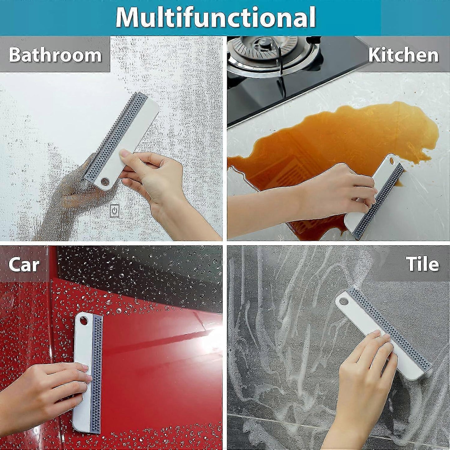 2x Window & Shower Squeegees, Silicone Glass Wiper Set for Mirrors V1263-JX-5229