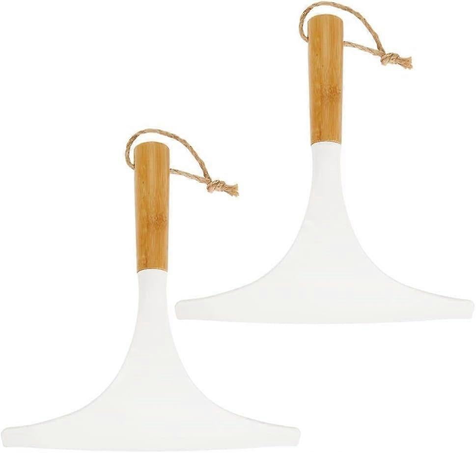 Set of 2 White/Natural Shower Squeegees with Hanging Ring for Glass/Window V1263-JX-5231