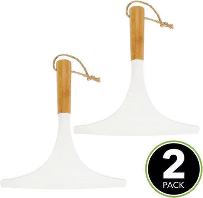 Set of 2 White/Natural Shower Squeegees with Hanging Ring for Glass/Window V1263-JX-5231