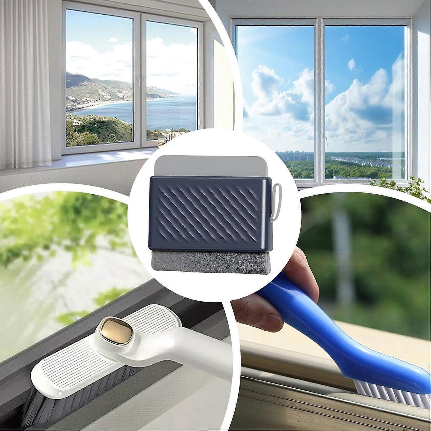 Multifunctional Window & Shower Squeegee with Grout Brush, Blue V1263-JX-5239