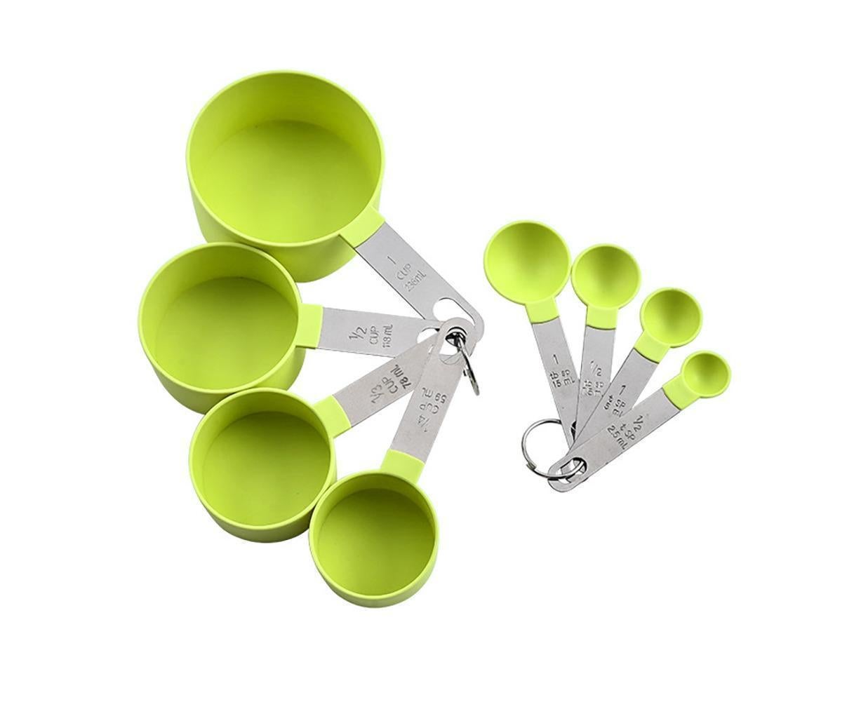 8Pcs/Set Stainless Steel Handle Measuring Spoons Baking Cooking Scale Scoop-Green V1263-JX-525