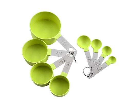8Pcs/Set Stainless Steel Handle Measuring Spoons Baking Cooking Scale Scoop-Green V1263-JX-525