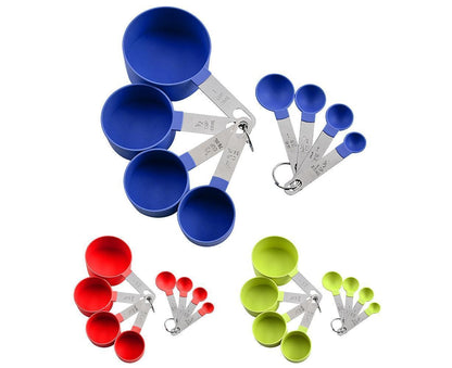 8Pcs/Set Stainless Steel Handle Measuring Spoons Baking Cooking Scale Scoop-Green V1263-JX-525