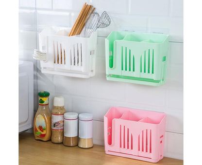 Home Chopsticks Cage Wall-mounted Drain Storage Rack Fork Knife Spoon Holder-Beige V1263-JX-527