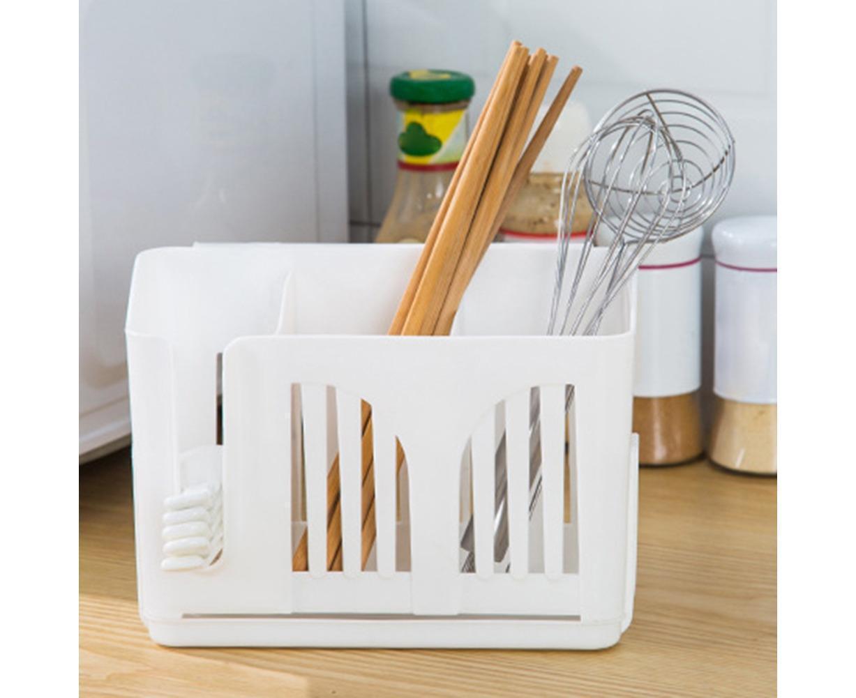Home Chopsticks Cage Wall-mounted Drain Storage Rack Fork Knife Spoon Holder-Beige V1263-JX-527