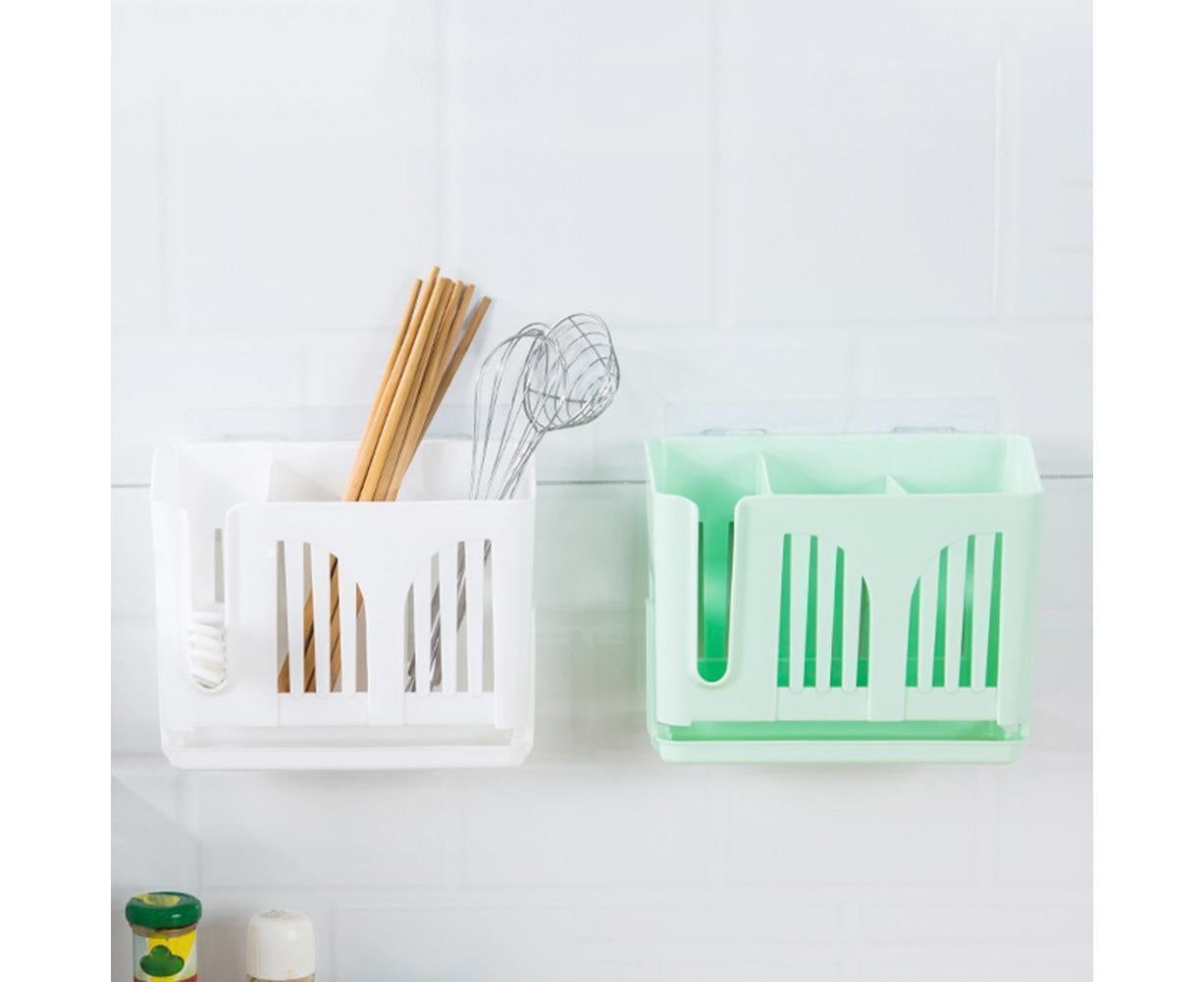 Home Chopsticks Cage Wall-mounted Drain Storage Rack Fork Knife Spoon Holder-Beige V1263-JX-527