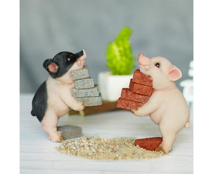 Lovely Moving Brick Reading Book Pig Ornament Home Desktop Decor Resin Craft-5# V1263-JX-528