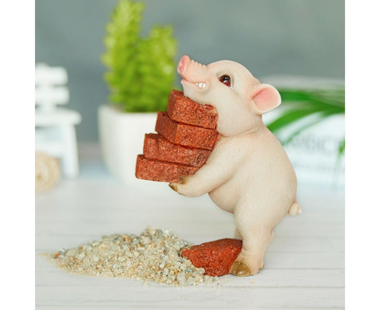 Lovely Moving Brick Reading Book Pig Ornament Home Desktop Decor Resin Craft-5# V1263-JX-528