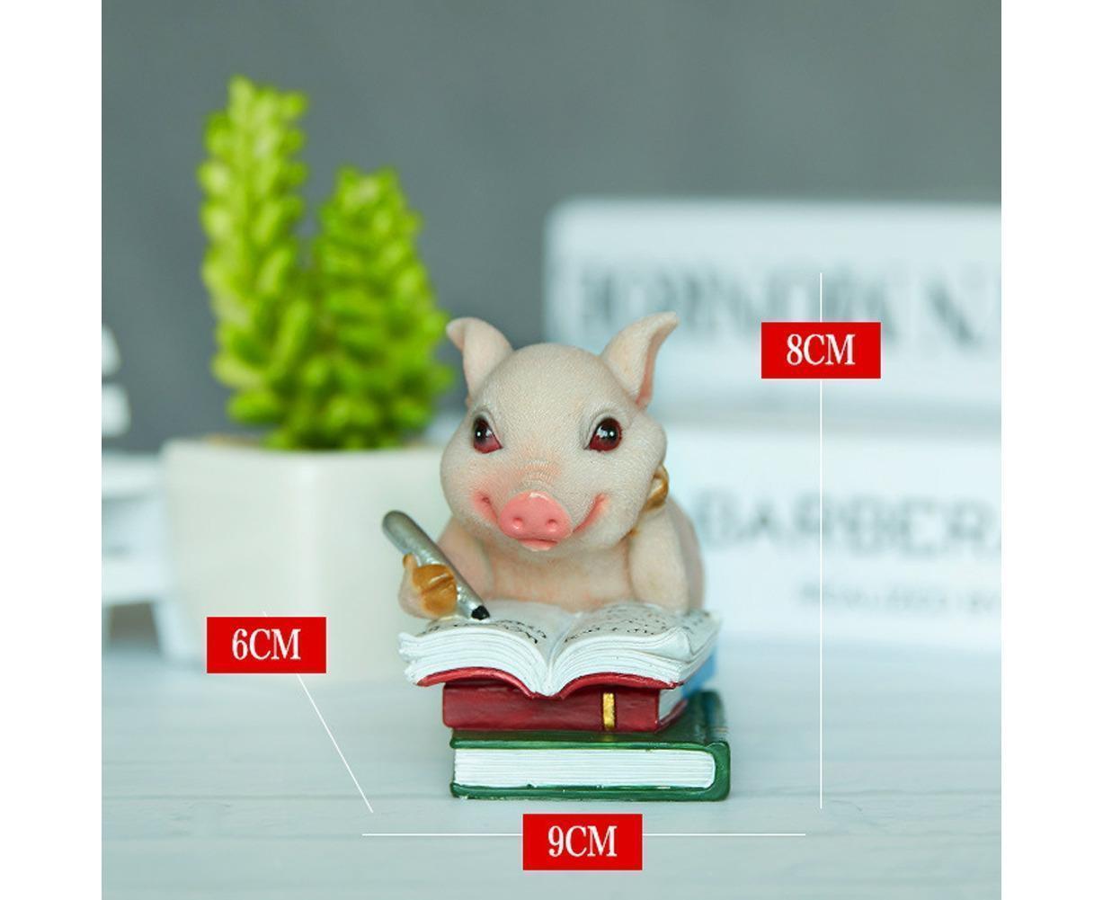 Lovely Moving Brick Reading Book Pig Ornament Home Desktop Decor Resin Craft-5# V1263-JX-528
