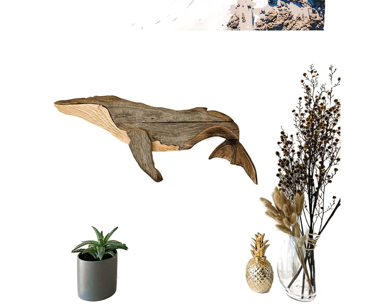 Animal Ornament Practical Realistic Wood Marine Element Whale Wall Decoration for Home-Whale V1263-JX-532