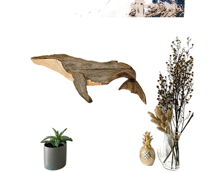 Animal Ornament Practical Realistic Wood Marine Element Whale Wall Decoration for Home-Whale V1263-JX-532