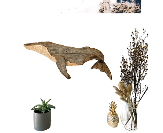 Animal Ornament Practical Realistic Wood Marine Element Whale Wall Decoration for Home-Whale V1263-JX-532