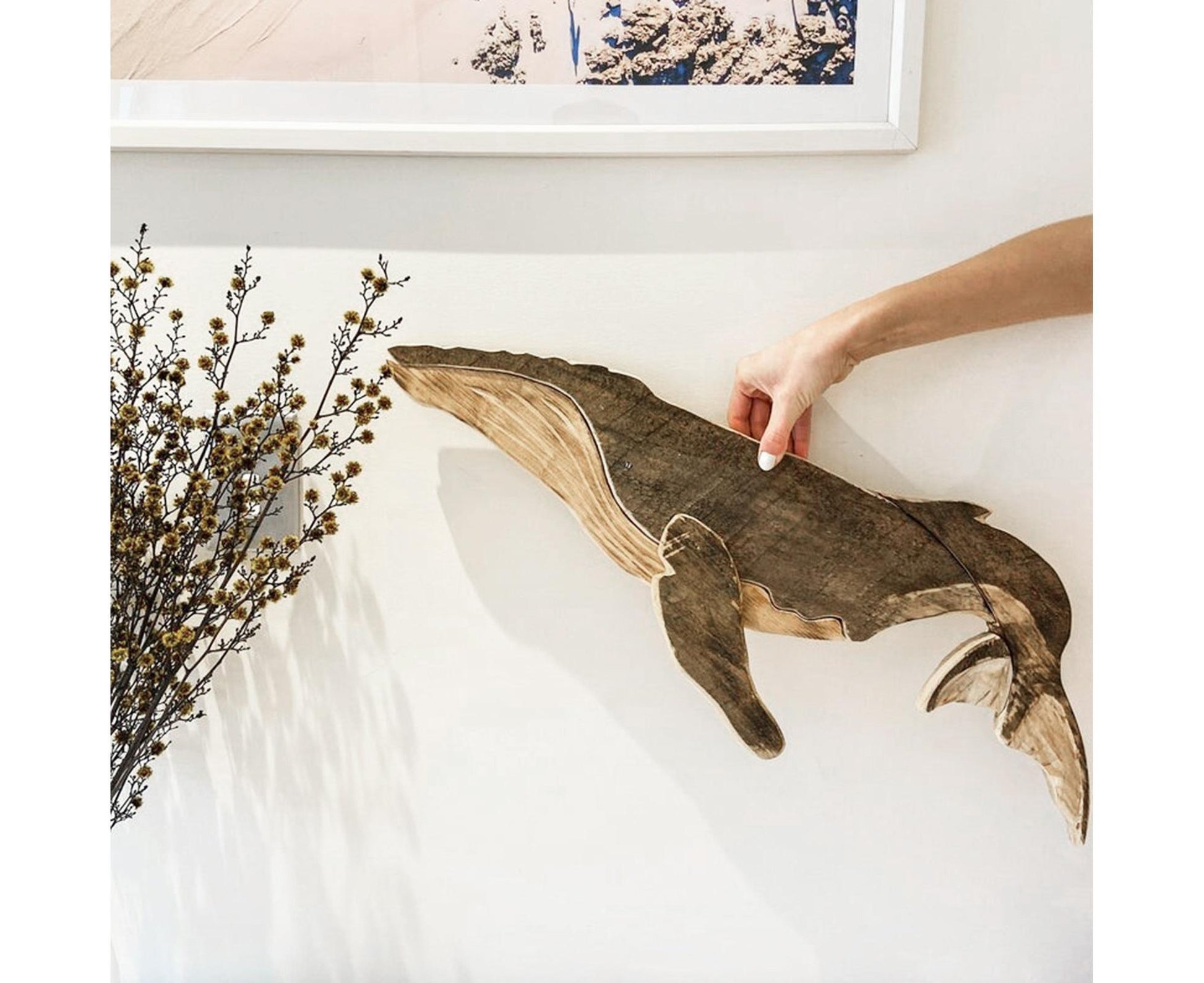 Animal Ornament Practical Realistic Wood Marine Element Whale Wall Decoration for Home-Whale V1263-JX-532