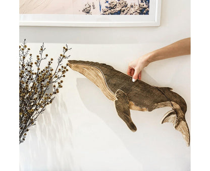 Animal Ornament Practical Realistic Wood Marine Element Whale Wall Decoration for Home-Whale V1263-JX-532