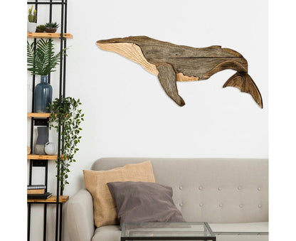 Animal Ornament Practical Realistic Wood Marine Element Whale Wall Decoration for Home-Whale V1263-JX-532