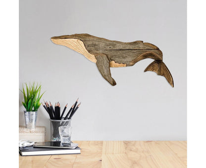 Animal Ornament Practical Realistic Wood Marine Element Whale Wall Decoration for Home-Whale V1263-JX-532