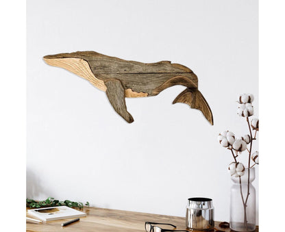 Animal Ornament Practical Realistic Wood Marine Element Whale Wall Decoration for Home-Whale V1263-JX-532